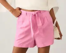 NWT SCOTCH AND SODA High-Rise Linen Tie Bubblegum Pink Shorts Sz L