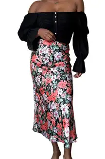 Abel The Label Pink Floral Midi Skirt Size Medium