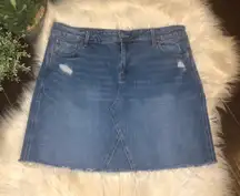 distressed denim raw hemmed skirt sz 14