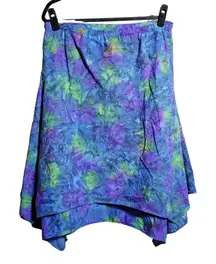 Blue Purple Green Tie‎ Dye Asymmetric Hem Skirt Whimsigoth Fairy Hippie Grunge L