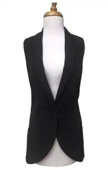 Elizabeth and James Black Tuxedo Style Single Button Fitted Long Vest Size 8