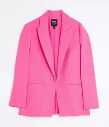 New‎ NWT River Island Women's Neon Pink Boucle Blazer UK 6 Textured Rhinestone