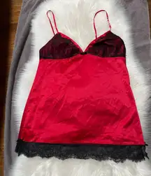Victoria Secret Cami Top Red  w/ Black Lace 