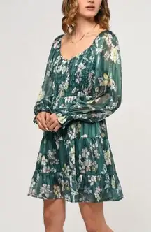 3/$20 NEW Greylin Janelle Smocked Tiered Forest Green Floral Print Mini Dress