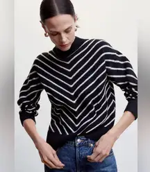 Mango Black and White Fuzzy High Neck Sweater