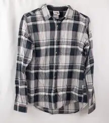 The North Face Gray Plaid Organic Cotton Flannel Shirt Womens Medium