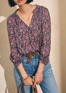 Faherty Portia Blouse Top peasant Paisley Size Medium
