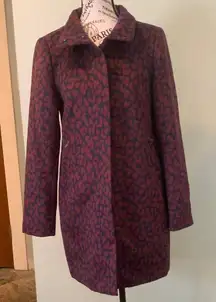 LOFT Maroon and Navy Blue Cheetah Leopard Print Coat Women’s XS Extra Small