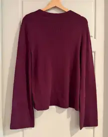 Halogen Plum High Neck Bell Sleeve Knit Top Size Medium