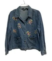 Agapo Collection Denim Jacket Women's Floral Embroidered Button Up Jean Coat