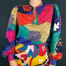 Lillie Rubin Vintage 80s  Groovy Bishop Sleeve Top