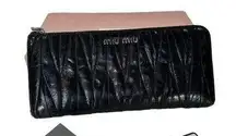 Authentic MIU MIU Black Matelasse Lux Leather Zip Wallet 5M1183