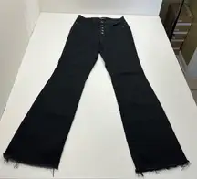 Judy Blue Black Boot Cut Raw Hem Women Size 7 / 28 Button Fly Denim Jean Stretch