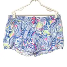 Lilly Pulitzer Womens XL Blue Purple Floral Elastic Waist Drawstring Shorts