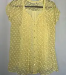 Soft Surroundings Woman's Medium Yellow Swiss Dot‎ Lined Button Front Silk Rayon