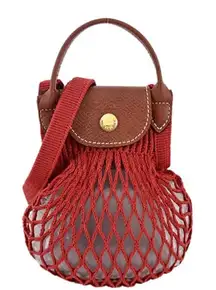 NEW Longchamp Le Pliage Filet Mesh Net Red Cross Body Shoulder Handbag Mini XS