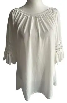 Win Win Women’s Ruffle Sleeve  Tunic Top S-M White