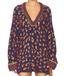 NWOT Free People Little Animal Pullover sweater tunic sz XS Blue Fig Combo