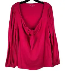 Ava & Viv Pink Pullover Tie Front Long Balloon Sleeves XXL