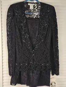 NWT Vintage Jessica McClintock Womens Black Lace‎ Beaded Skirt Suit 10