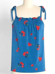 Modcloth  Cherry Bomb Tank Top Womens XS Blue Easy Like a Summer Morning Coquette