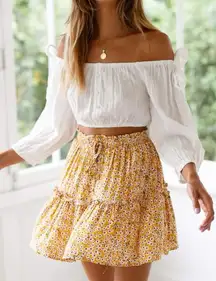 Relipop Daisy Print Yellow Mini Skirt