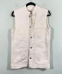 Zara Women's White Distressed Long Length Button Up Denim Vest Size S