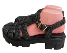 Silent D SZ 9 (40)NWOT Black  Fisherman Sandals Woven Anthropologie‎ Chunky