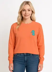 Women's Benny & Belle Long Sleeve Tee M Orange Blue Seahorse