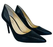 Jessica Simpson Praylee Pointy Toe Classic Stiletto Pumps Black Fabric 9M Read