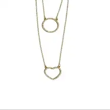 Circle and heart double gold tone necklace