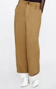 ZARA  Woman Wide Leg High Rise Trousers Pants Cuffed Khaki Womens XS NWT *Flawed