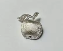 Vintage Crown Trifari Signed Silver Tone Apple Fruit Brooch Pin