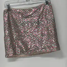 Ella Moss Mini Skirt Shimmering Silver Pink Sequin Mini Skirt Party Club Sparkle