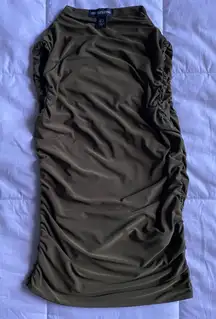 PrettyLittleThing Olive Green Double Layer Slinky Ruched Detail Long Top Sleeveless size 0