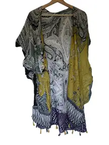 Vintage lightweight poncho cardigan frilled midi women's one size sheer top