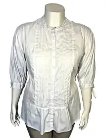 Peter Nygard Blouse Womens Size 10 Button Up White Pleated Front 3/4 Sleeve