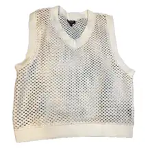 ROUGH Los Angeles White Mesh V Neck Sleeveless Crop Top Sweater Vest XL