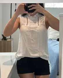 H&M women size 4 Macrame neckline ivory loose fit top