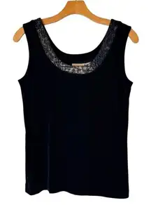 Chico's Travelers Tank Top Women Medium Black‎ Jersey Metallic Mystery Zale NWT