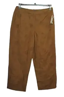 LARRY LEVINE SPORT CROPPED EMBROIDERED FLORAL BROWN PANTS WOMEN'S SIZE 12 NWT‎