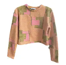 Zara Jacquard Geometric Cropped Sweater Orange Pink Black Size Small