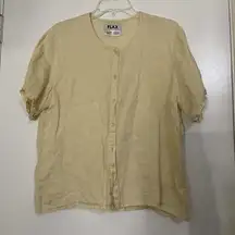 FLAX yellow short sleeve button down linen shirt size Small