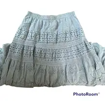 Coldwater Creek slate blue gray crochet eyelet lace cotton midi skirt small