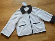 Commense Sherpa Zip Jacket w/ Brown Corduroy Collar | Size L | Cream Fleece | NWT Cozy Preppy Look