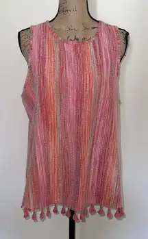 Pink and Orange Striped Sleeveless Top with Tassels