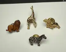 Lion Zebra Giraffe Tack Lapel Pin Lot Of 4 Safari Animals