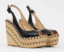 Valentino patent leather chevron espadrille slingback wedge sandal IT 38 US 8