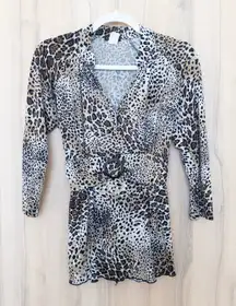 Y2K Cocomo Womens Leopard Print Top Size M Belted 3/4 Sleeve Mob Wife Retro Glam