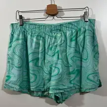 Colsie Foldover Boxer Shorts in Teal Swirl Print Size XL